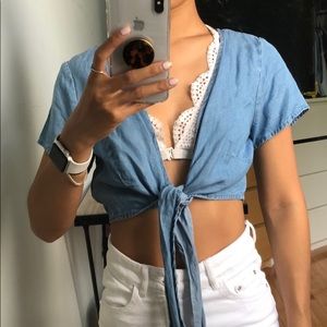 Denim tie front top!
